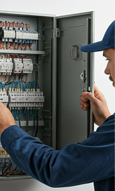Professional electrician working on a modern electrical panel