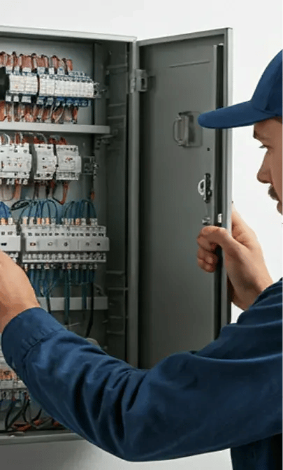 Professional electrician working on a modern electrical panel