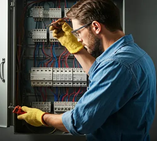 Professional electrician working on a residential panel