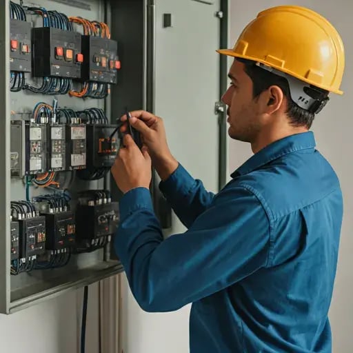 Electrician working on panel